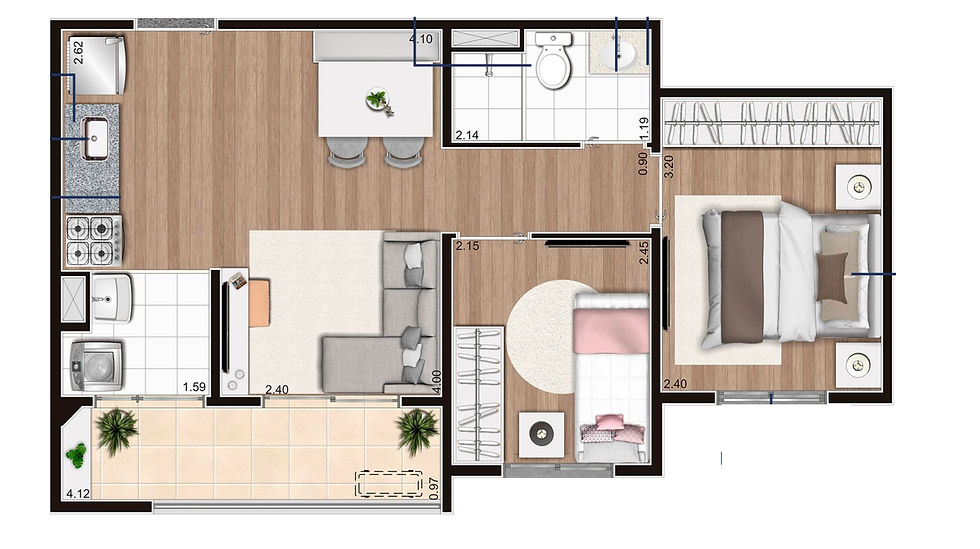 Planta 43m² - 2 dorms.