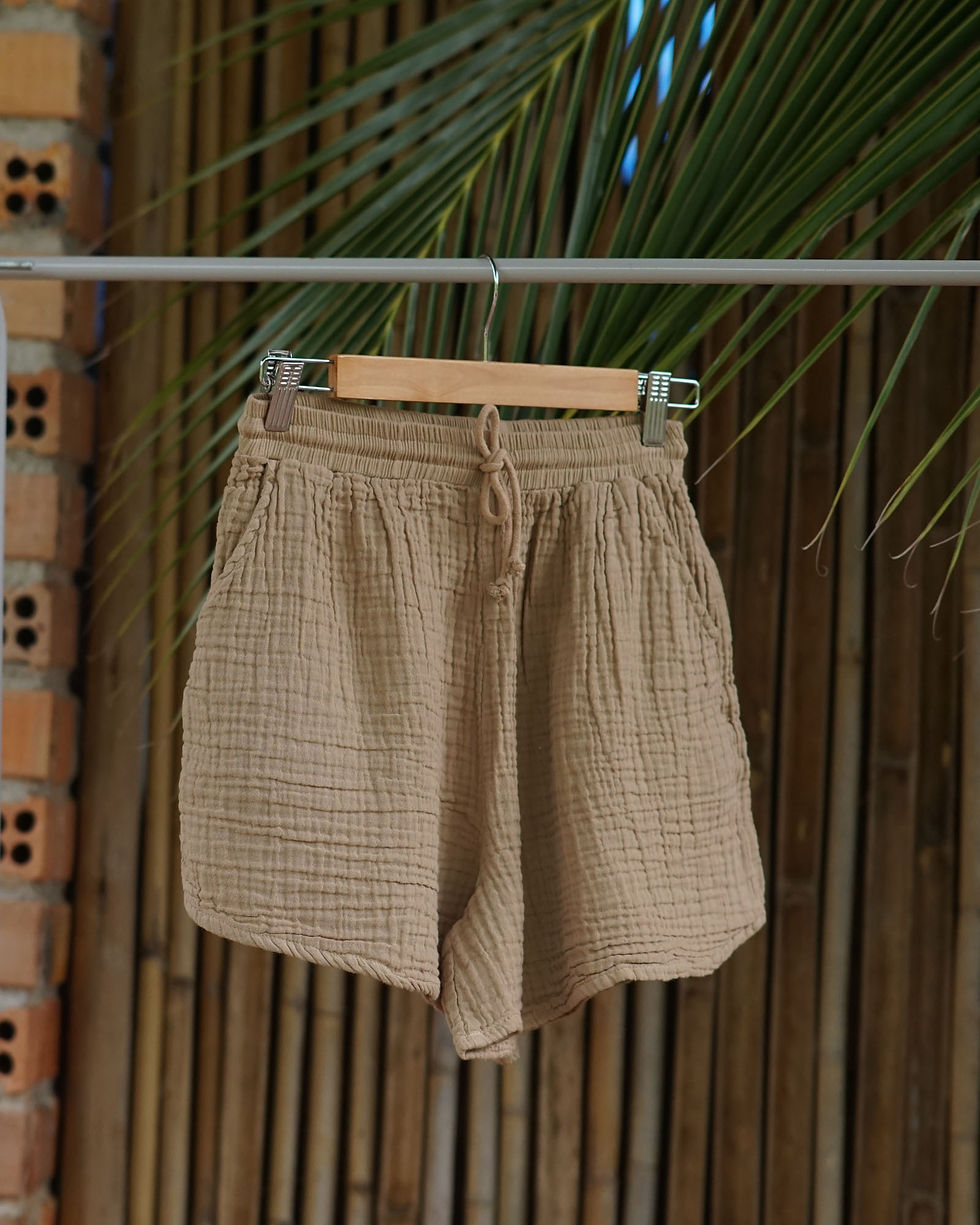 Thumbnail: Natural cotton fabric shorts beige