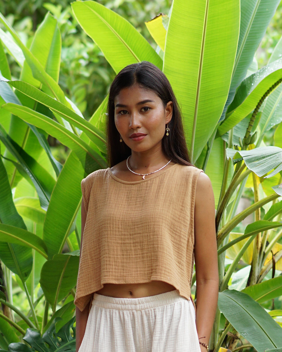 Thumbnail: Soft tan cotton top styled for summer