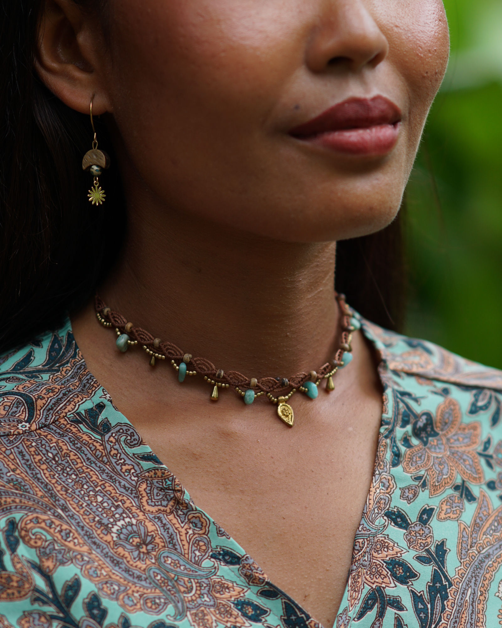 AURA Amazonite Necklace macrame choker with stone chips