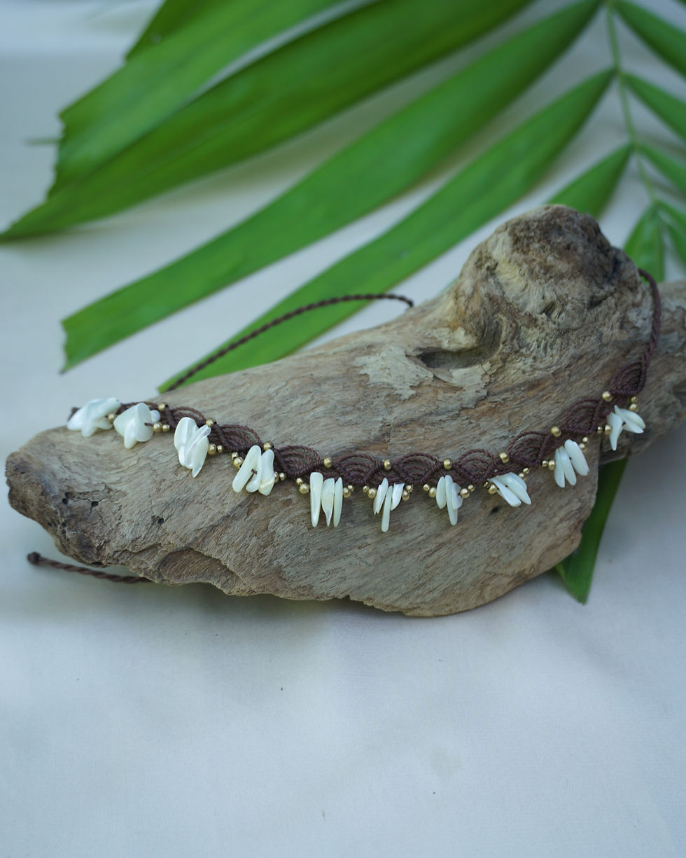 Thumbnail: Beach-inspired handmade shell necklace with brass detail