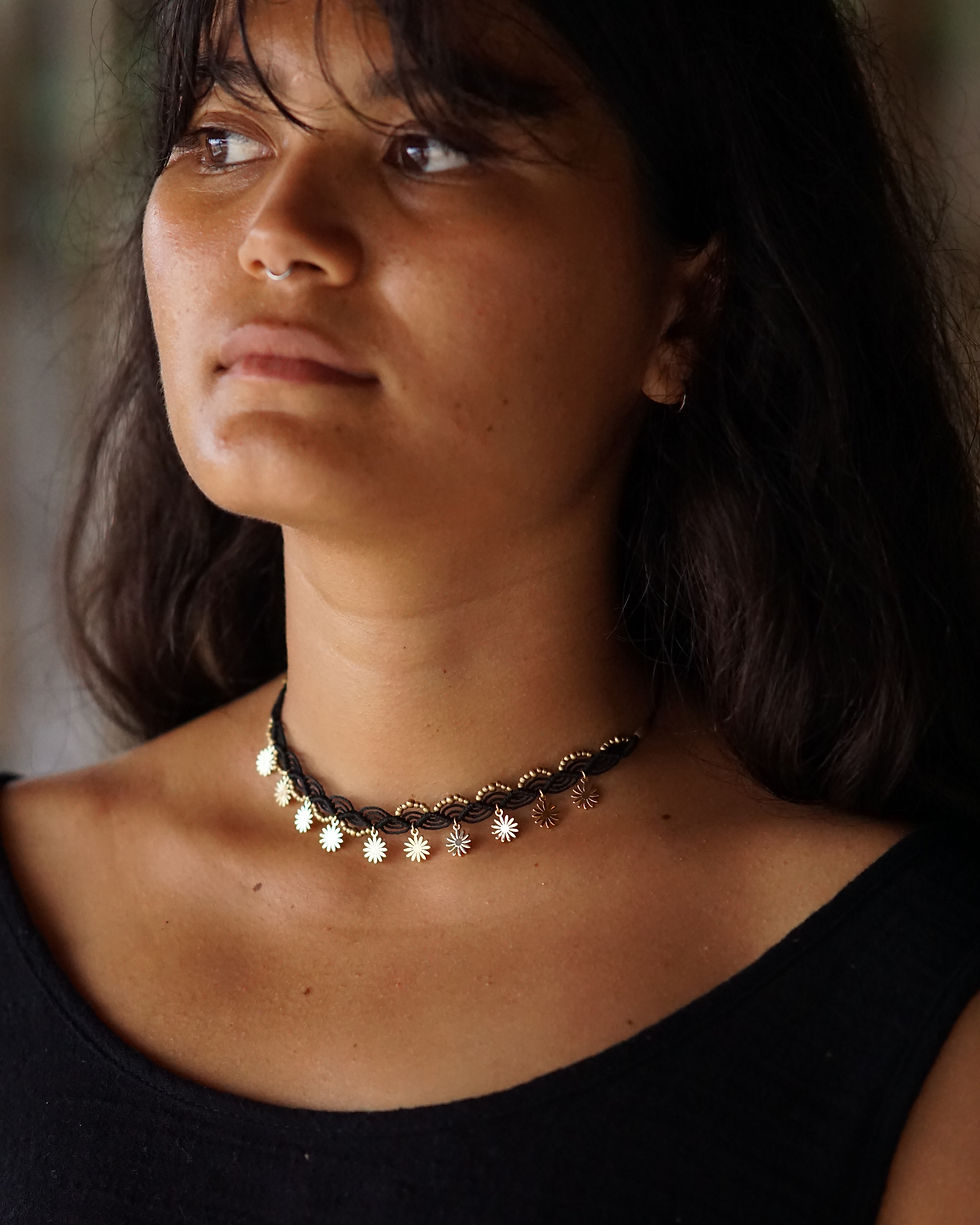 Thumbnail: Boho necklace with 18k gold-plated charms and brass beads