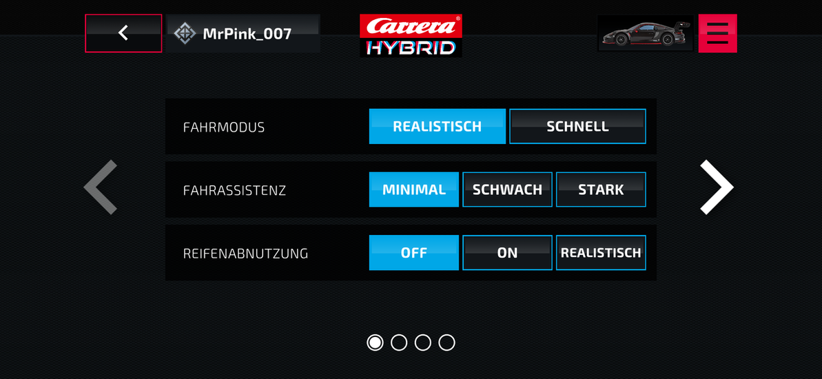 Carrera Hybrid App - Racing Einstellungen bzgl. KI