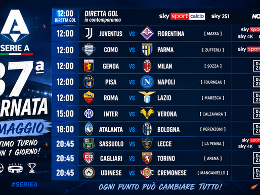 Serie A - La presentazione delle partite della 37ª giornata del campionato 2025-2026, orari e arbitri