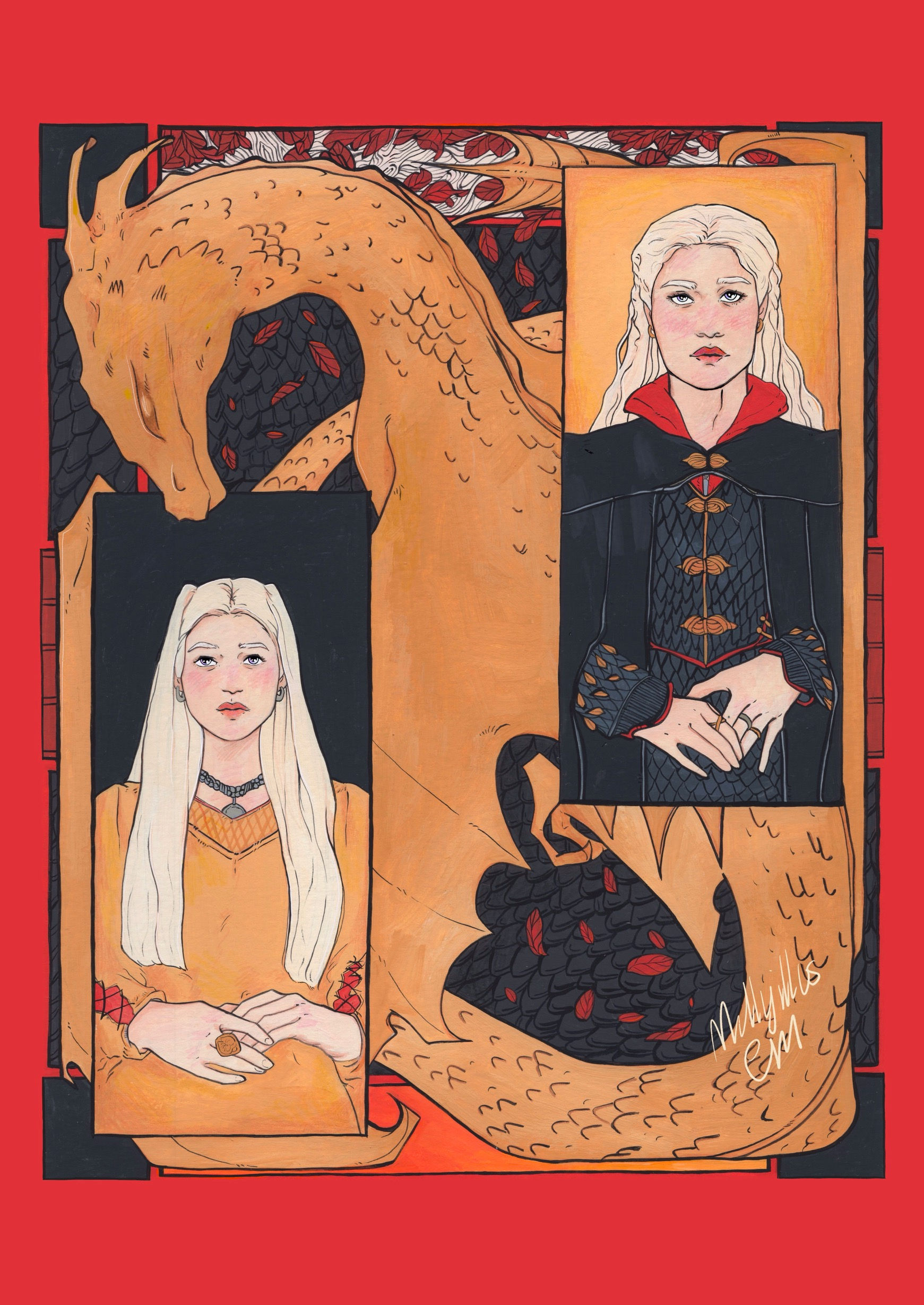 'Rhaenyra & Syrax' Inspired Mini Print (A5)