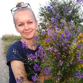 youngest sister with wildflowers , ready to Dry Flowers ,Happy summer day
