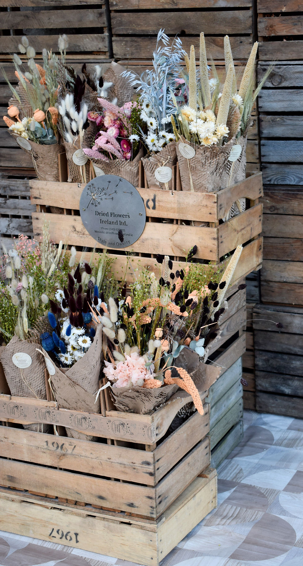 Thumbnail: new offer for dried flowers bouquets in pastel colors, retail assortment package the latest trend in floral design Front View