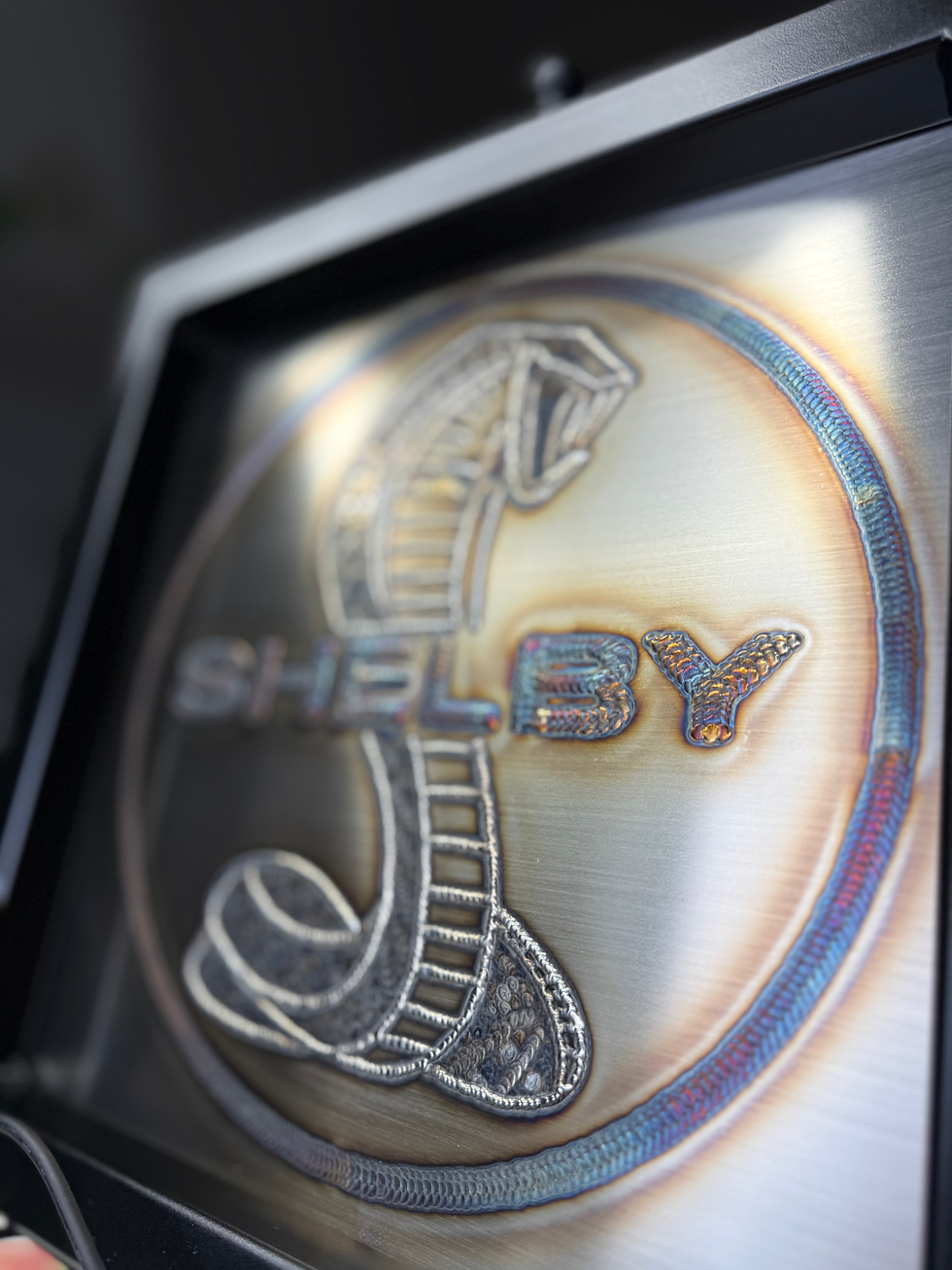 Thumbnail: Ford Mustang Shelby Super Snake tig welded weld art with snake skin look iconic close up view