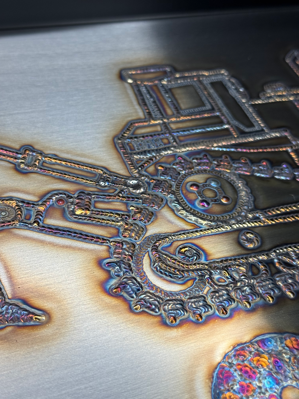Thumbnail: D11 CAT logo Caterpillar dozer in tig weld art unique color variations trax view