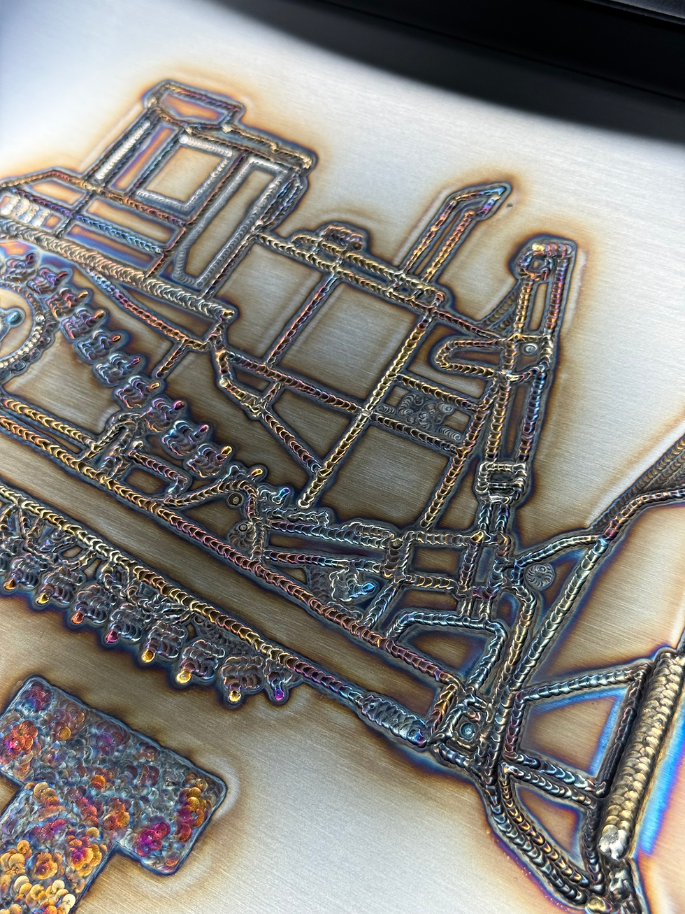 Thumbnail: D11 CAT logo Caterpillar dozer in tig weld art unique color variations close up view