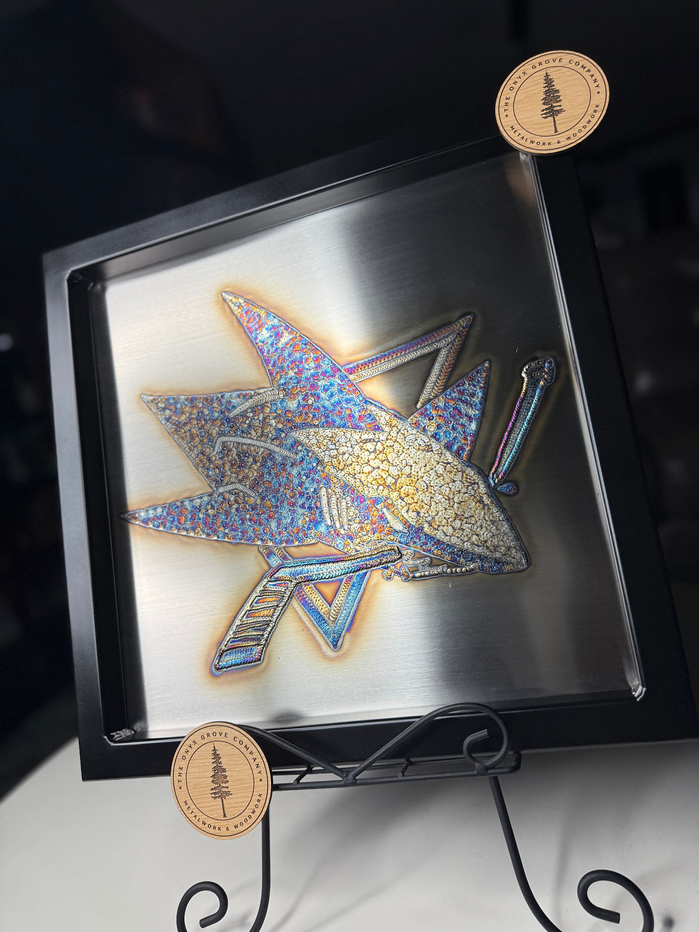 Thumbnail: San Jose Sharks NHL team free hand tig weld art right view