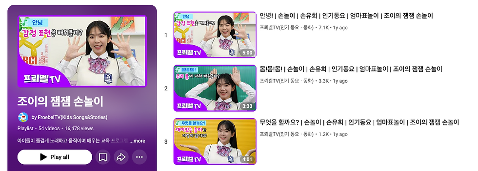 Screenshot of YouTube playlist from the channel FroebelTV Korean