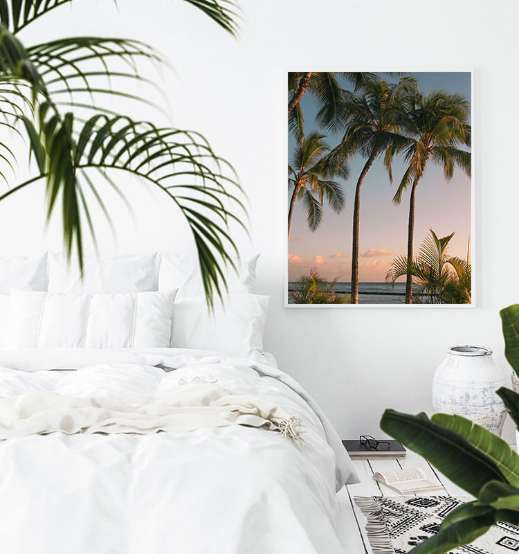 Thumbnail: Waikiki Sunset Palm Tree Photography Print for Beach House Decor