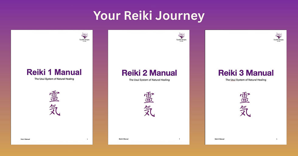 Your Reiki Journey visual showing the Reiki One, Reiki Two and Reiki Three training manuals