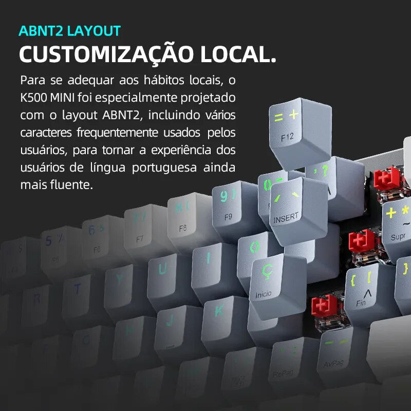 Miniatura: Machenike K500-B61 Mini Mechanical Keyboard 60% ABNT2 Layout RGB