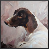 Photograph of a pet portrait in a black frame