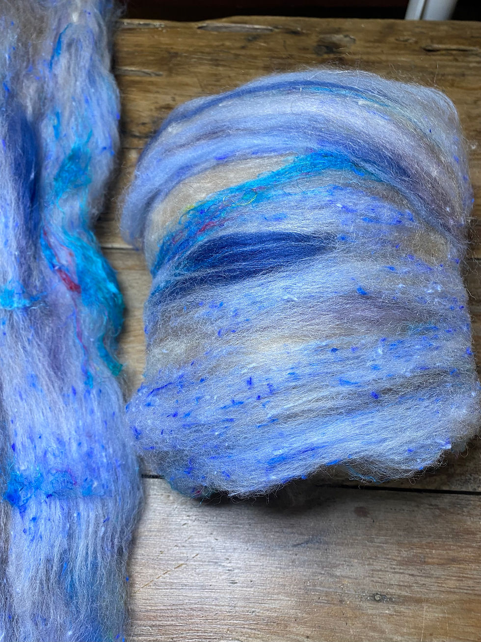 shades of blue with lots of texture in this art batt