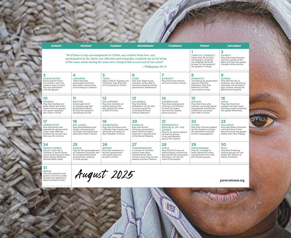 August 2025 Digital Prayer Calendar