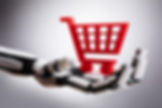 Robot hand holding a red shopping cart