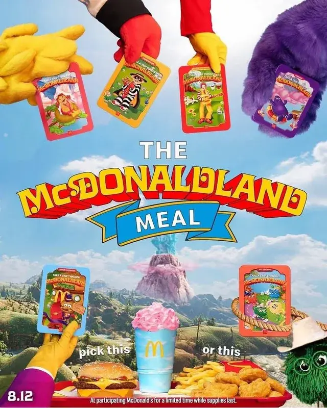 The McDonaldland Meal promotional poster showcases all the colourful character cards from my youth.