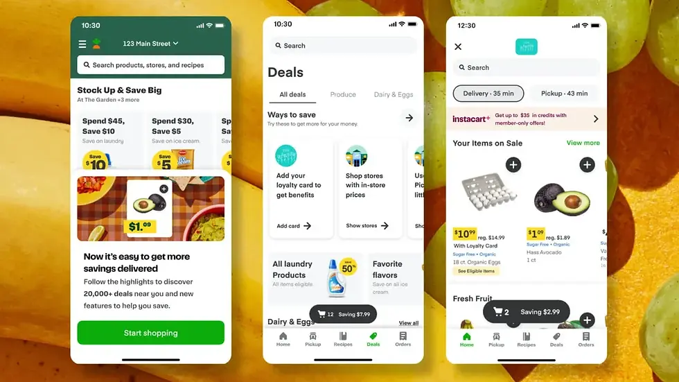 phone screens show walmart shopping features