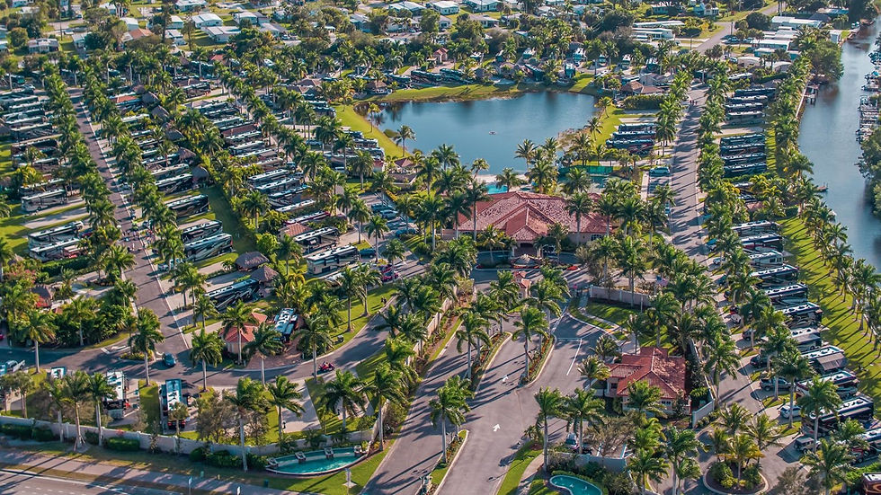 RVs parked at Naples Motorcoach Resort in Florida