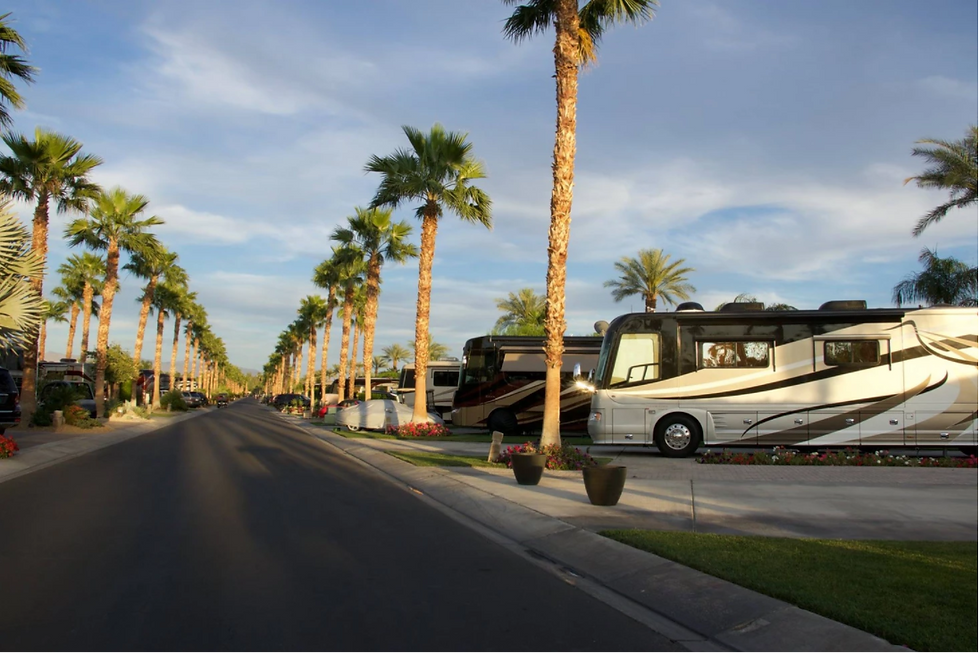 RVs parked Motorcoach Country Club in Indio, California
