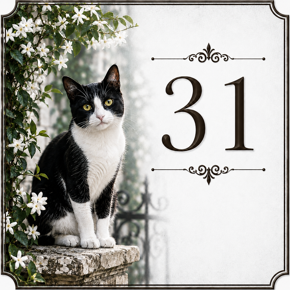Thumbnail: Numéro de maison personnalisé en céramique avec chat noir et blanc