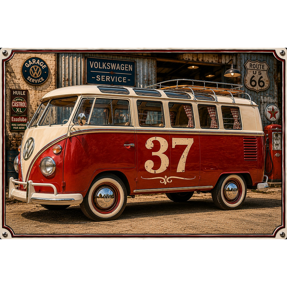 Miniature : Numéro de maison rectangulaire personnalisé en céramique – Collection Passion Moteur avec Volkswagen Transporter Combi.