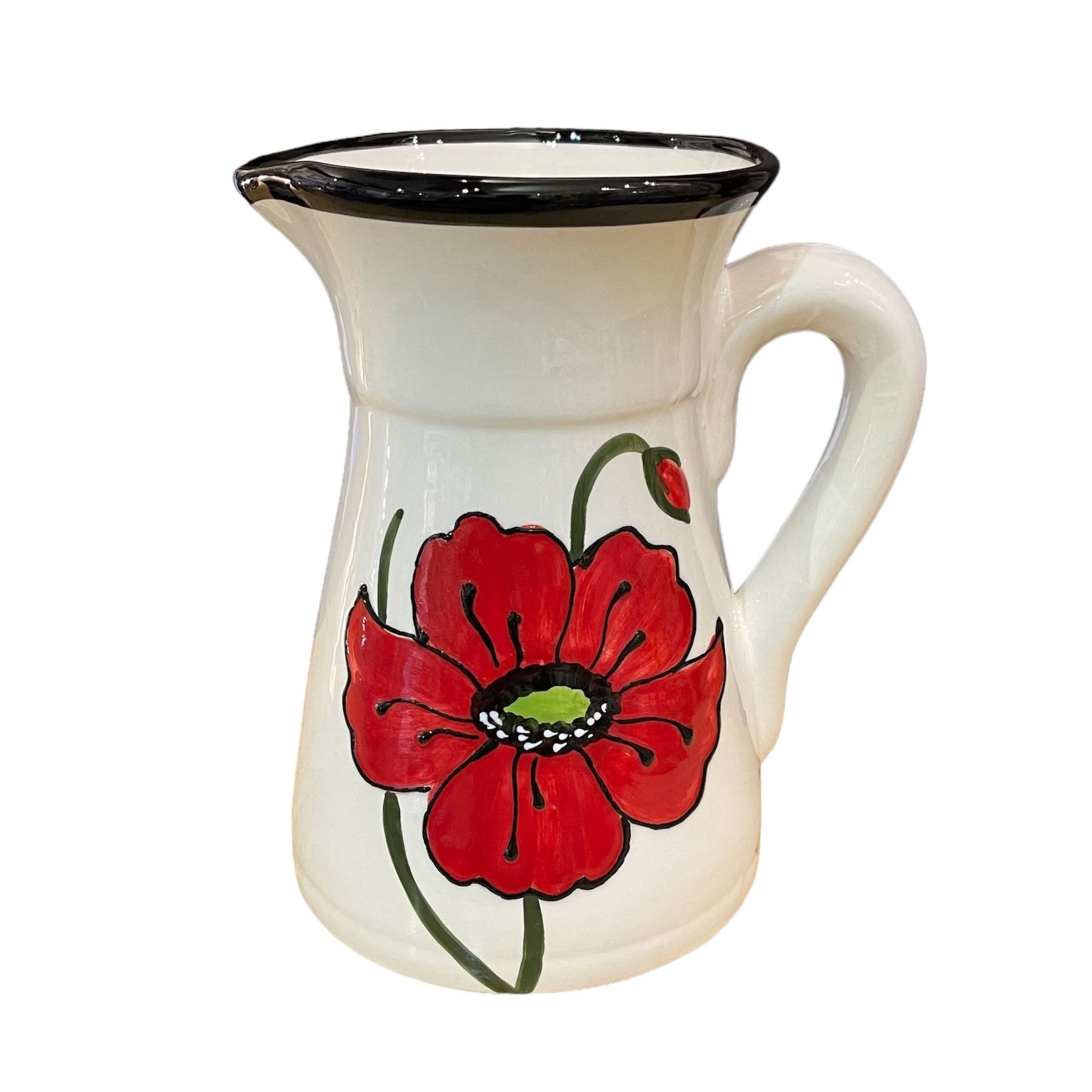 pichet céramique artisanal 2L blanc coquelicot