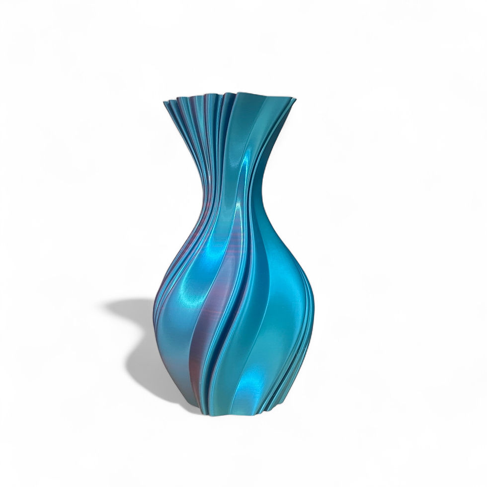 Vue de profil du vase Tokio rose et turquoise, fabrication artisanale française.