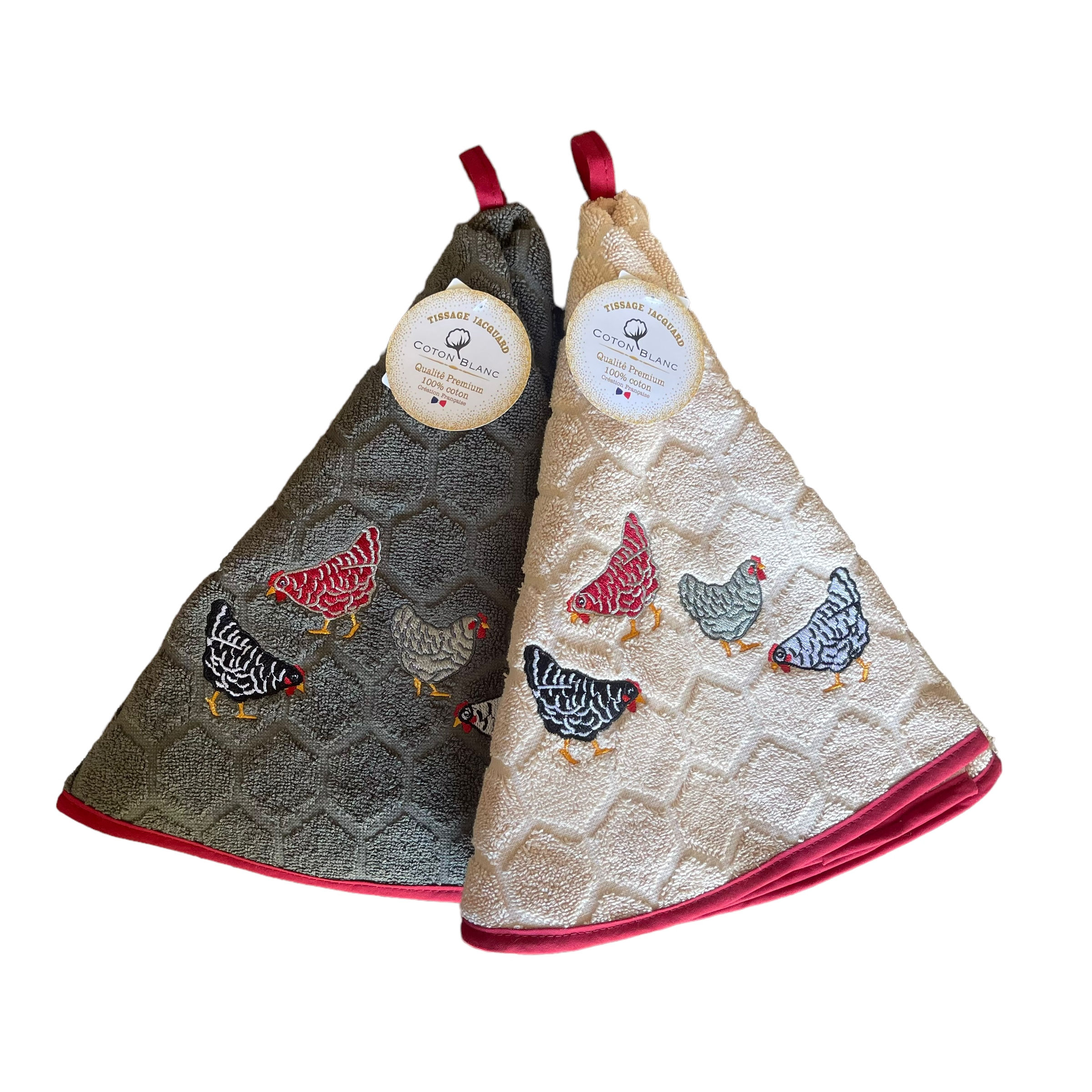 Lot de Torchons rond Essuis mains Poules