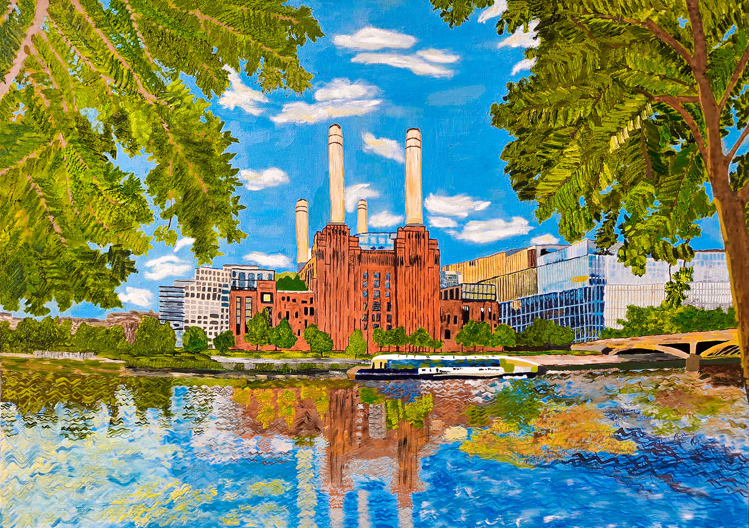 Giclee Print - Battersea Power Station. River Thames Reflection