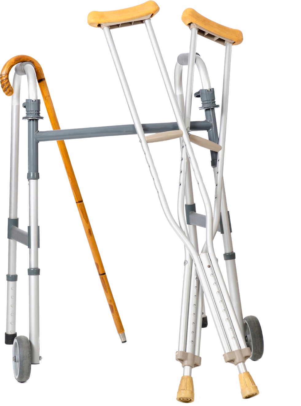 Durable medical equipment including a walker, crutchesm and a cane