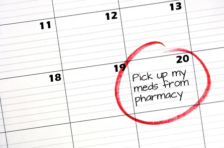Pick up meds circled on calendar