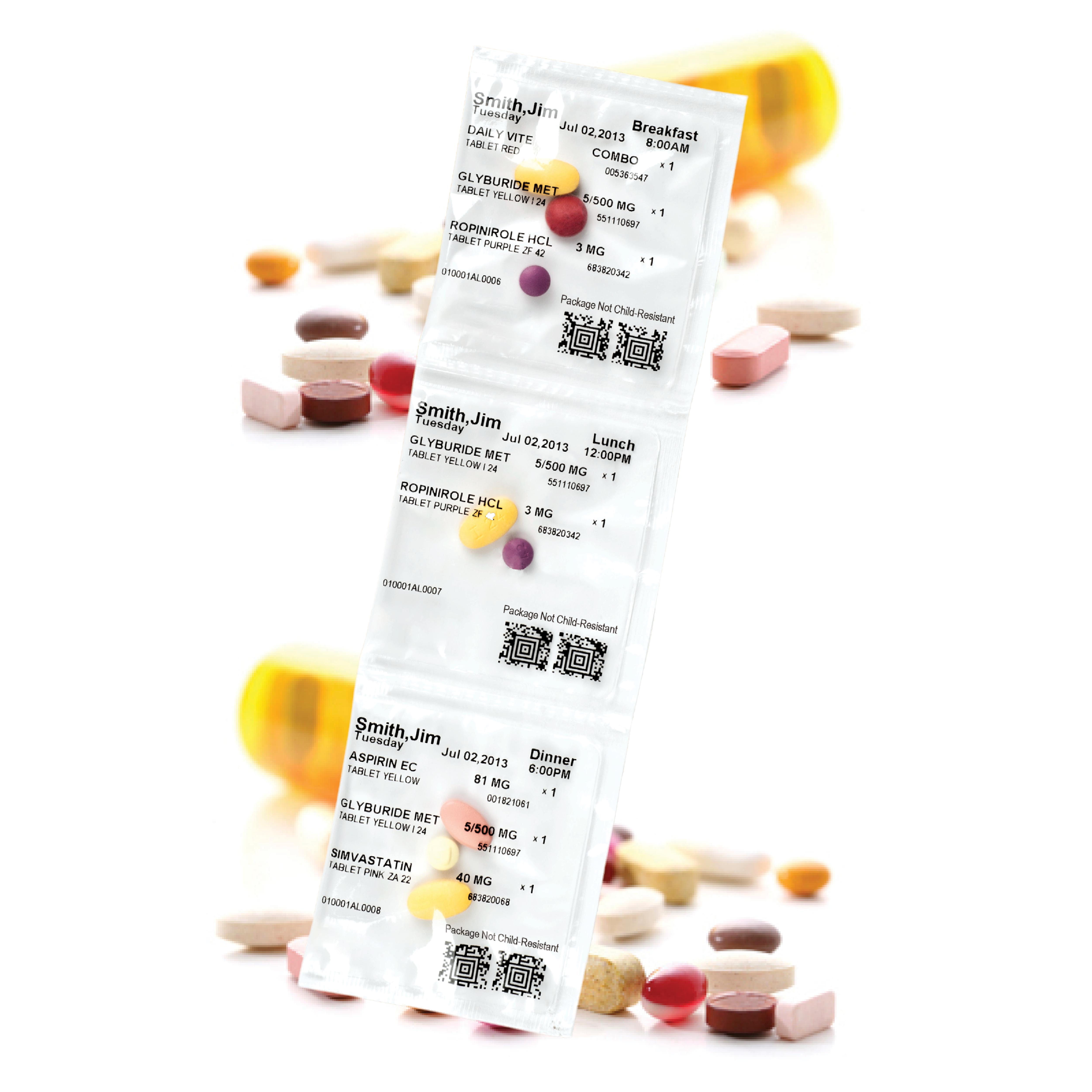 Pills scattered and in packaging
