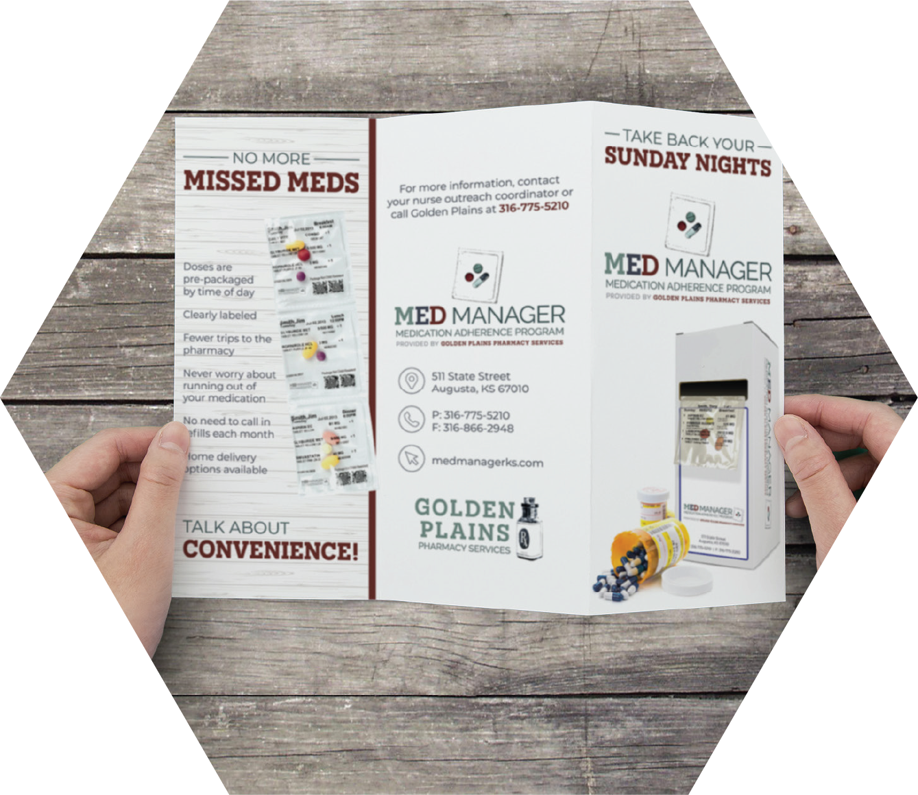 hands holding pharmacy compliance packaging brochure