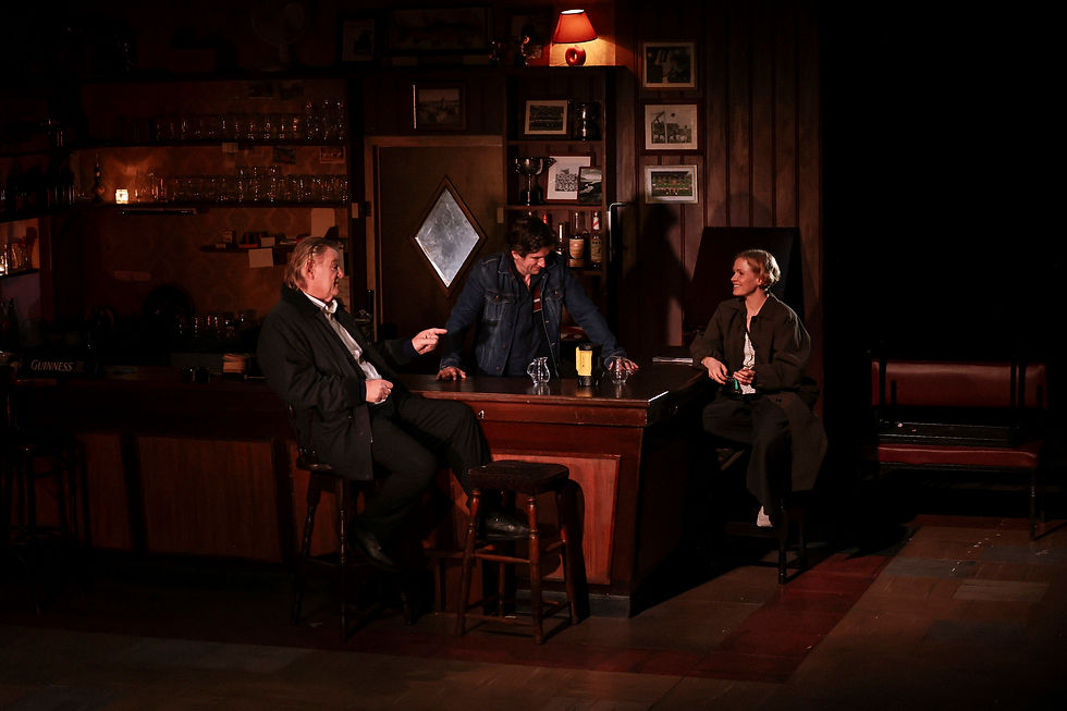 Brendan Gleeson, Owen McDonnell and Kate Phillips, in Conor McPherson’s The Weir. Image, Rich Gilligan