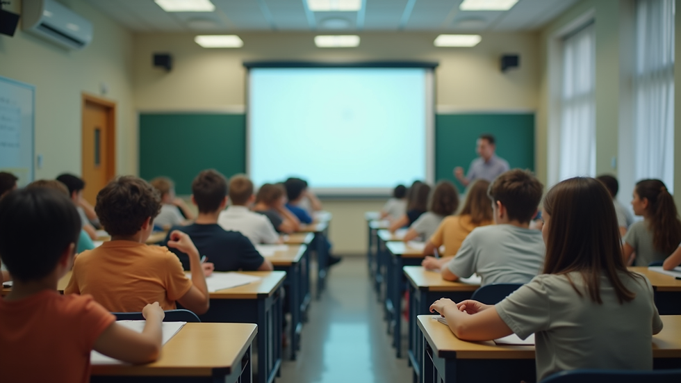 Eye-level view of a classroom with students engaged in learning