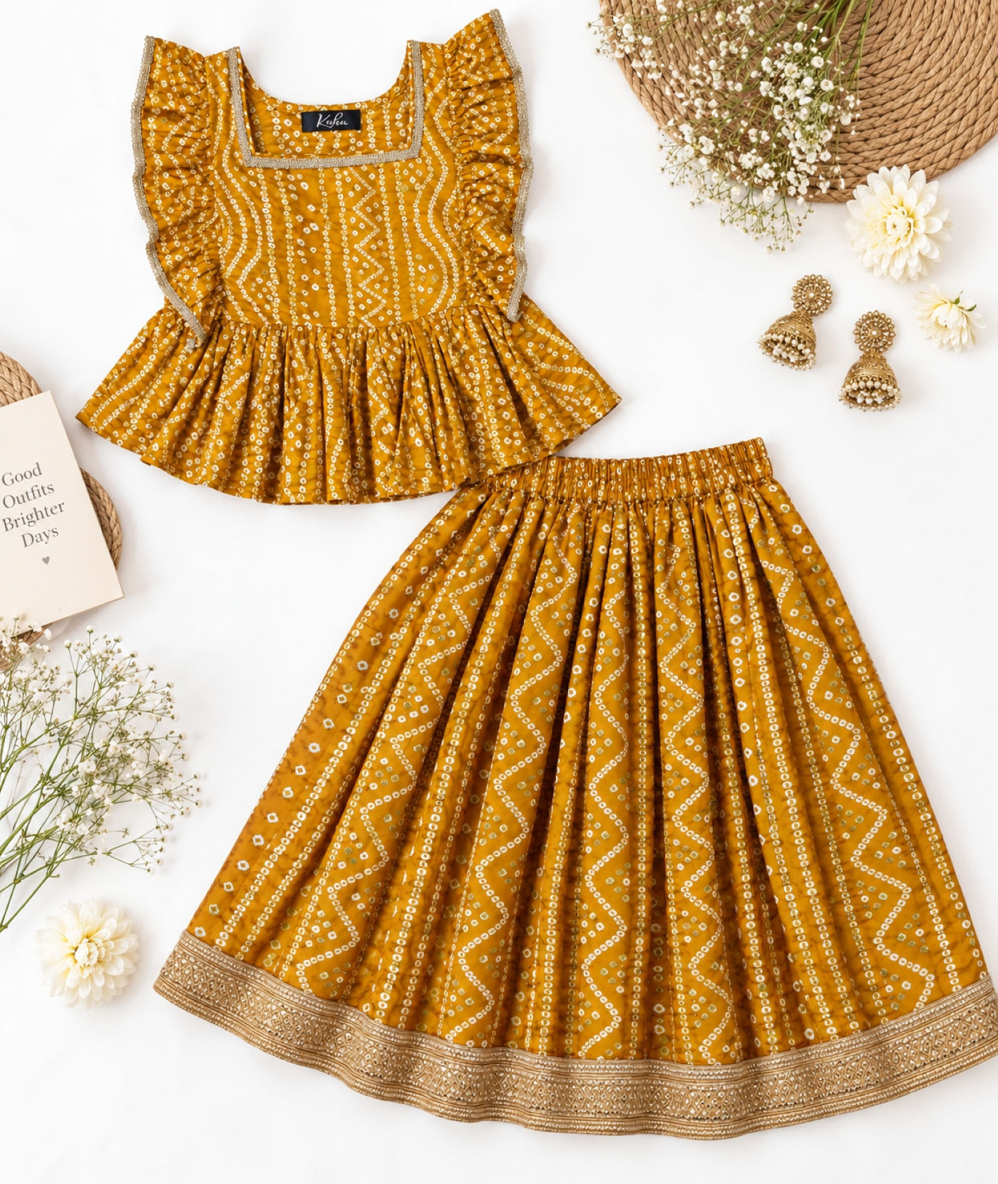 Bandhej Mustard Colour Lehenga Choli
