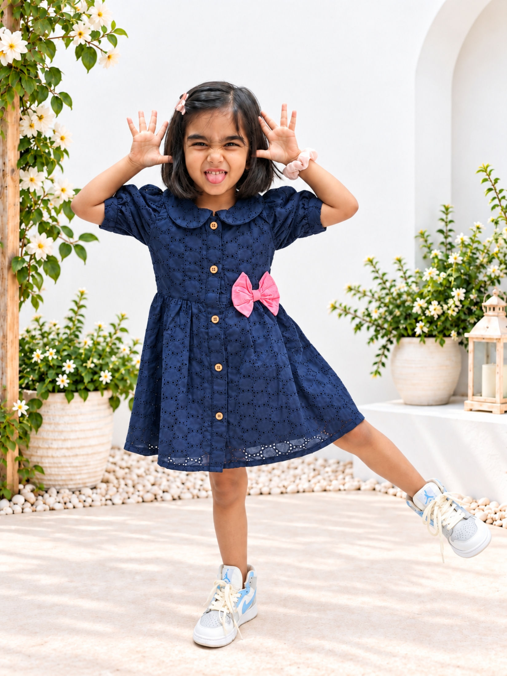 Blue Hakoba Dress with Bow