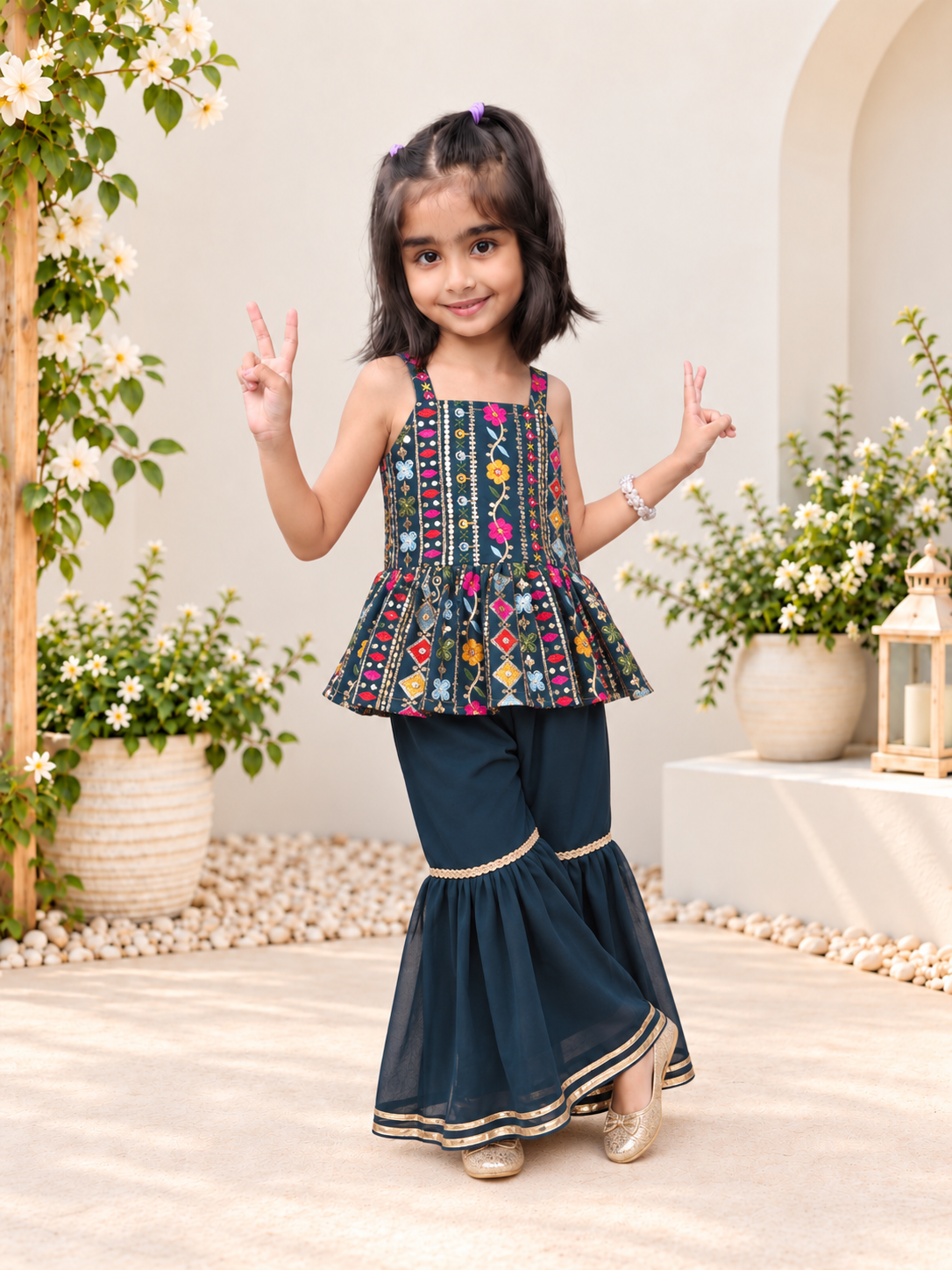 Teal Green Georgette Sharara set