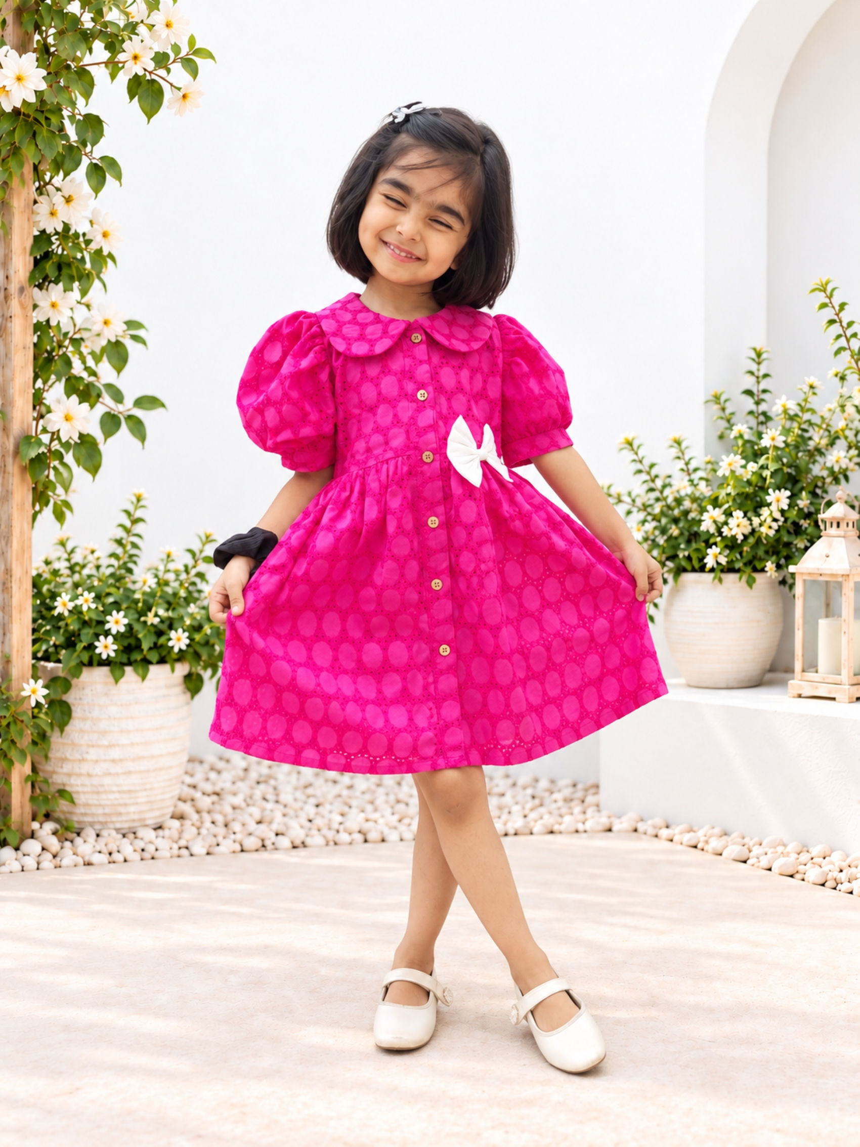Pink Hakoba Dress with Bow
