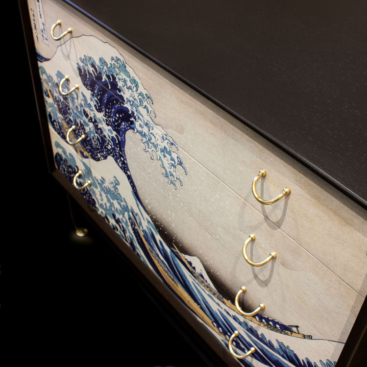 G Plan Tola Chest of Drawers with The Great Wave off Kanagawa