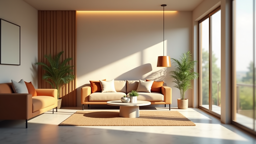 Close-up view of a 3D interior visualization showing furniture and lighting