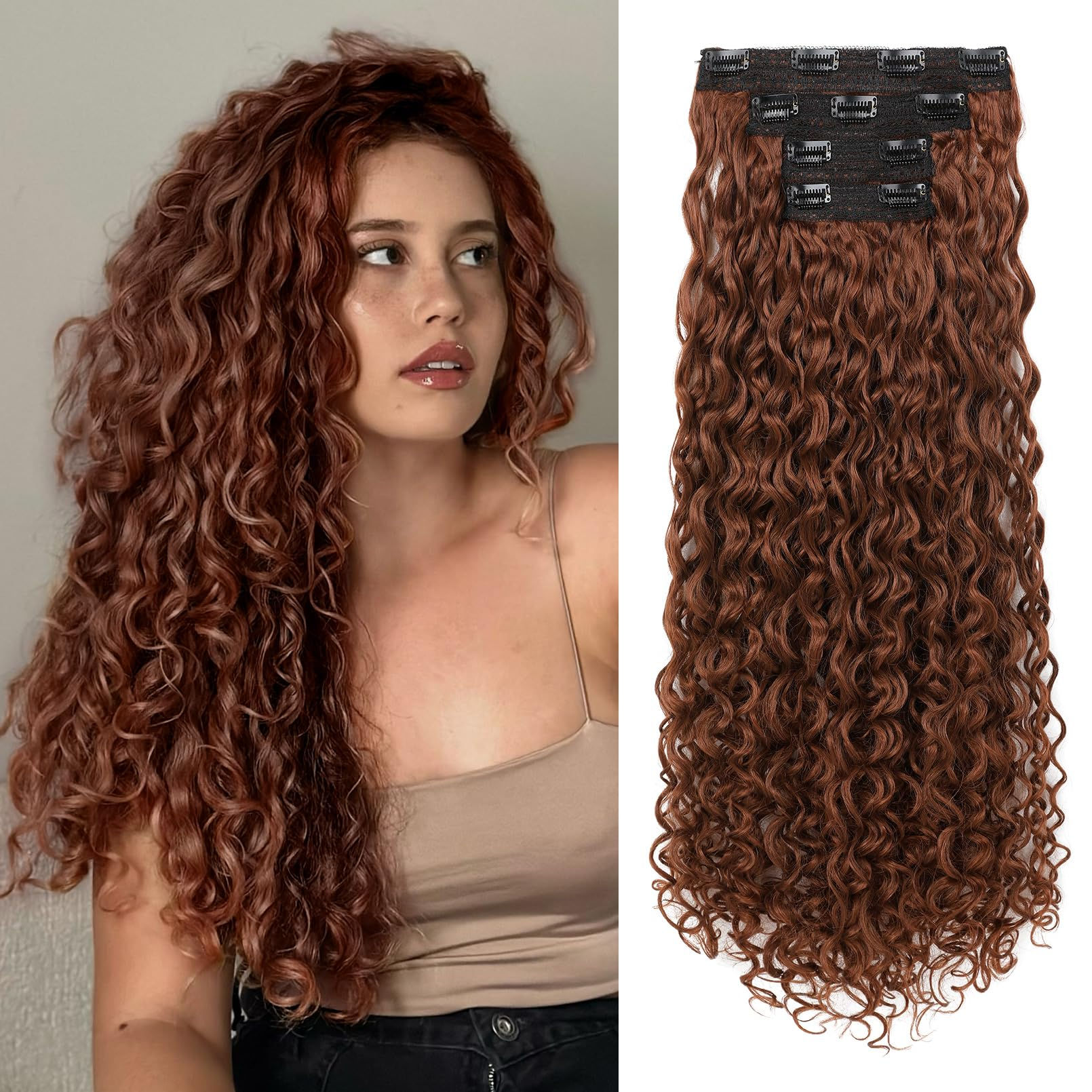 LONAI 4PC Clip in Hair Extensions, 100? Pure Protein Silk Curly Hair Extension f