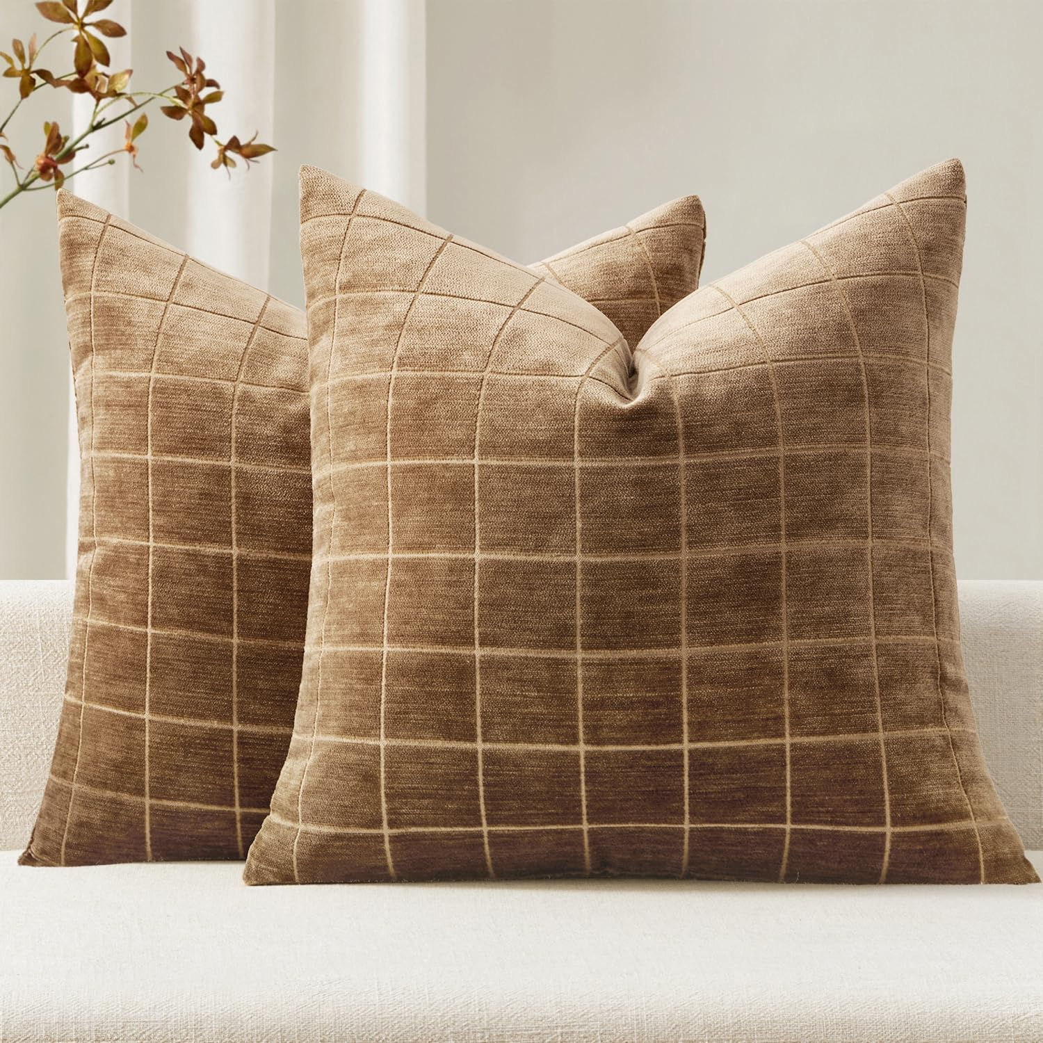 MIULEE Decorative Chenille Check Throw Pillow Covers Vintage - Image 1