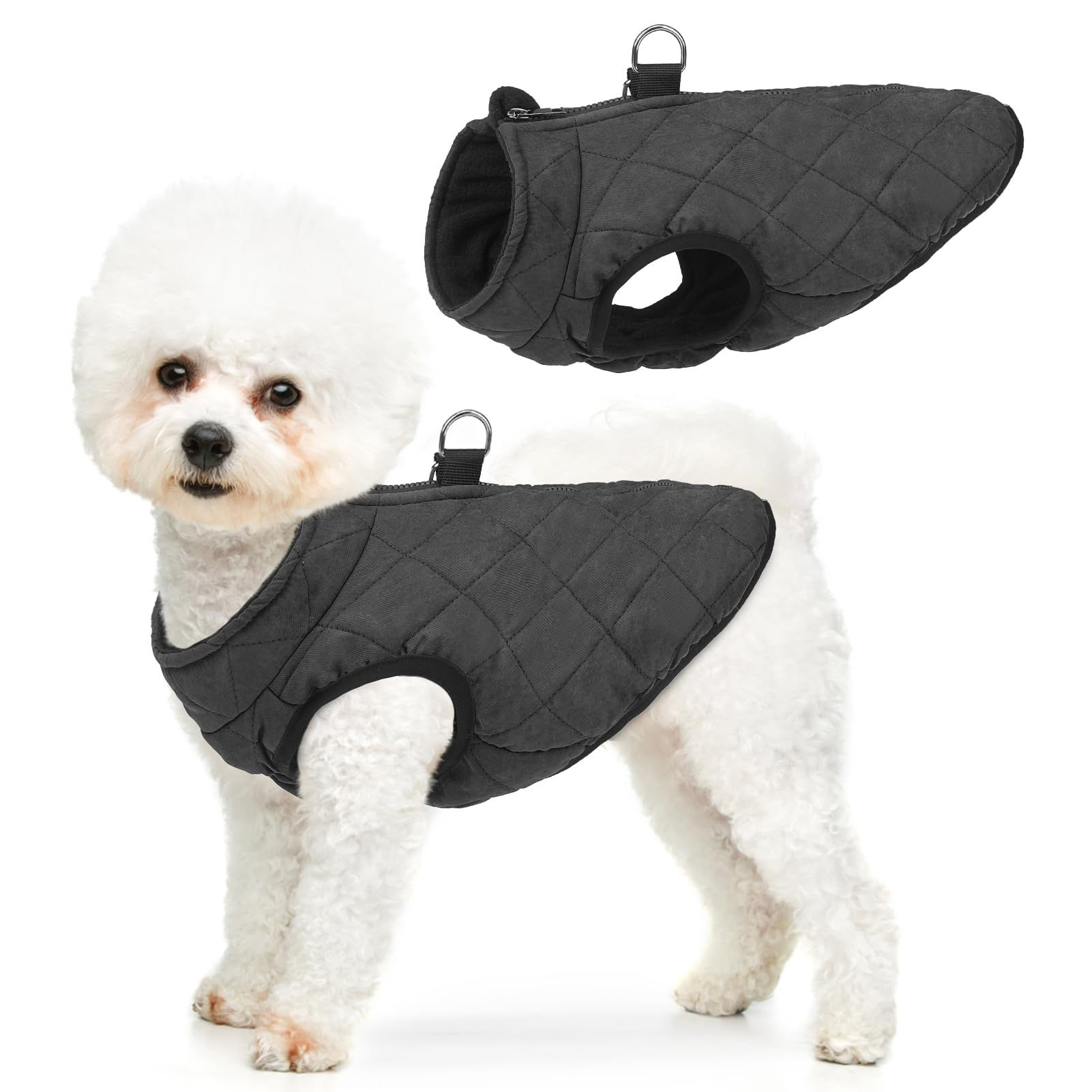 SCENEREAL Winter Dog Vest Coat with Built-in Harness, Warm Puppy Jacket for Smal
