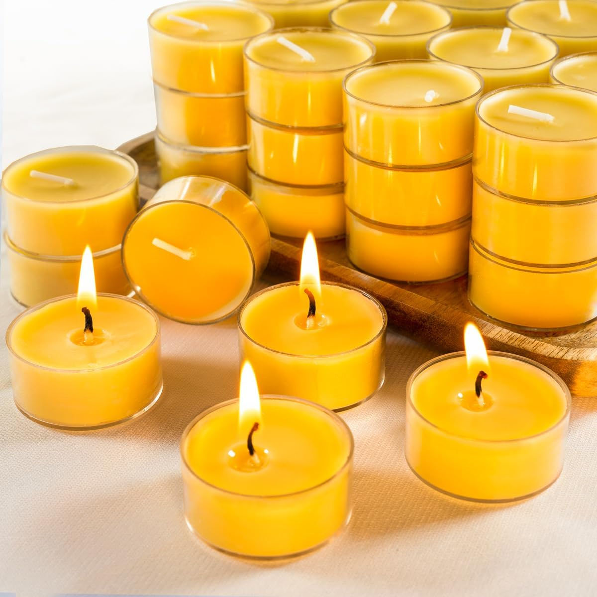 Capaniel 48 Packs Beeswax Tealight Candles- 4 Hour Burn Time - Image 1