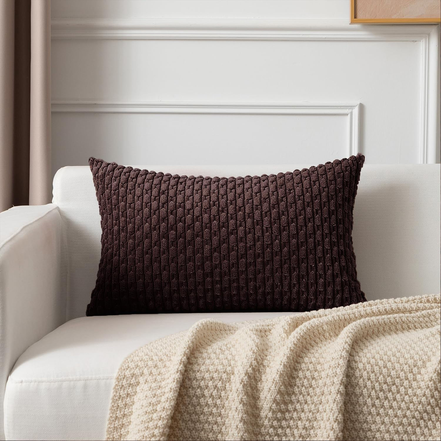 Kevin Textile 14x22 Inch Pillow Cover, Boho Decorative Soft Striped Corduroy Lum